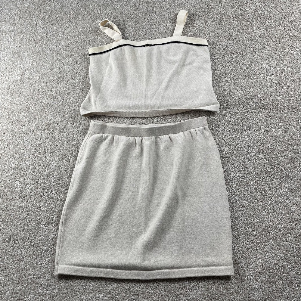 St John Collection Tank Skirt Set Womens 14 White Knit Logo USA Two Piece
